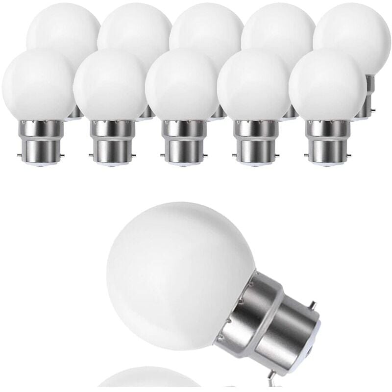 Ampoule LED à Baïonnette B22 3W,Ampoule Mini Globe Golfball B22 G45,Blanc Chaud 3000K,180LM,Équivalent Ampoules 20W,Non Dimmable,Lot de 10