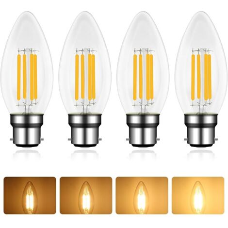 Ampoule LED à Baïonnette B22 Bougie, 4W Équivalent Incandescente/Halogène 40W, Dimmable, Blanc Chaud 2700K, 400LM, AC 230V, C35 Filament Vintage, pour Lustres, Plafonnier, Applique, Lot de 4