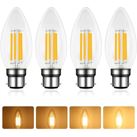 Ampoule LED à Baïonnette B22 Bougie, 4W Équivalent Incandescente/Halogène 40W, Dimmable, Blanc Chaud 2700K, 400LM, AC 230V, C35 Filament Vintage, pour Lustres, Plafonnier, Applique, Lot de 4