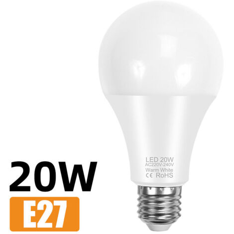 Ampoule LED à économie d'énergie pour l'éclairage domestique intérieur-E27, 20W, 2700-3500K, AC220-240V, blanc, 1pc
