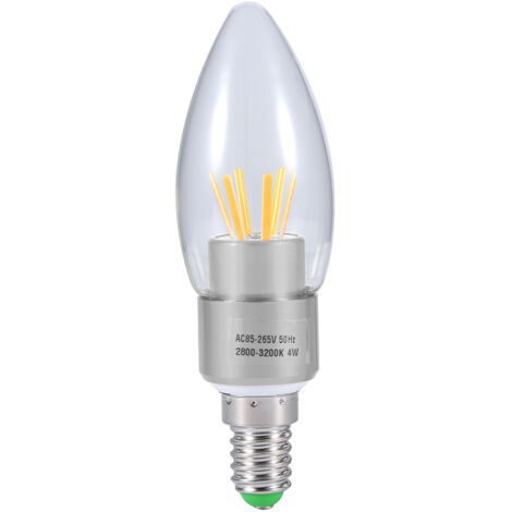 Ampoule LED à filament COB E14 4W 85-265V, ampoule bougie à économie d'énergie, culot argenté, blanc chaud