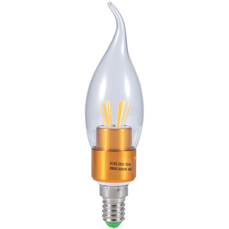 Ampoule LED à filament COB E14 4W 85-265V, ampoule bougie à économie d'énergie, flamme dorée, blanc chaud