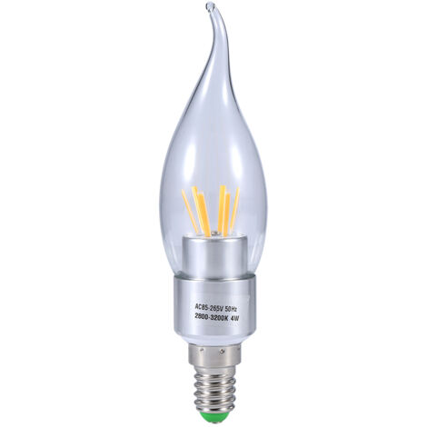 Ampoule LED à filament COB E14 4W 85-265V, ampoule bougie à économie d'énergie, n° 5, flamme argentée, blanc chaud
