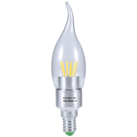 Ampoule LED à filament COB E14 4W 85-265V, ampoule bougie à économie d'énergie, n° 7, flamme argentée, blanc froid