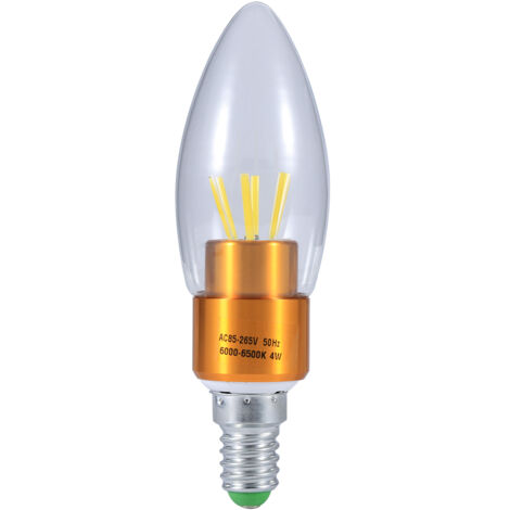 Ampoule LED à filament COB E14 4W 85-265V, ampoule bougie, économie d'énergie, culot doré, blanc froid