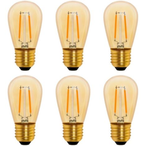 Ampoule LED à filament rétro S14 E27, 1 W, ambre, remplace une ampoule à incandescence de 10 W, non dimmable, lumière blanc chaud 2200 K, 220 V CA, lot de 6