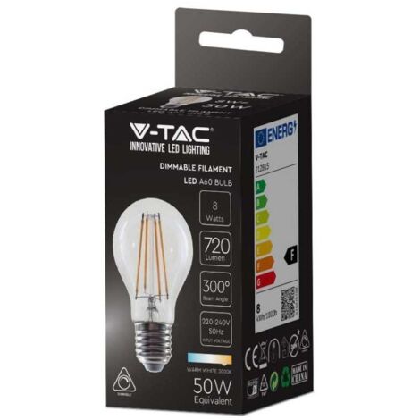Ampoule LED à filament V-TAC E27 8 W A67, blanc chaud, intensité variable