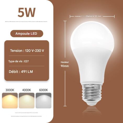 Ampoule LED à spectre complet et faible empreinte carbone, culot E27, 3 W - 9 W, température de couleur réglable, pour un éclairage domestique écoénergétique et respectueux des yeux-5W