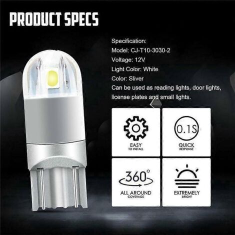 Ampoule LED blanche Canbus T10 168 194 W5W pour plafonnier, plaque d'immatriculation et feu de position latéral