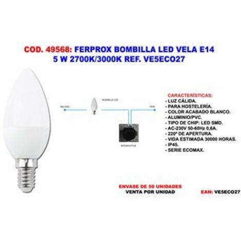 Ampoule LED bougie Ferprox E14 5W 2700K/3000K