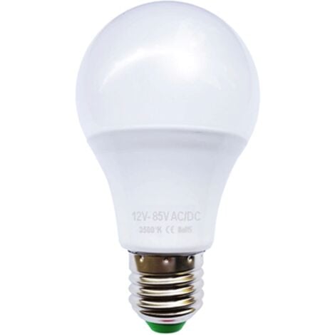 Ampoule LED bulbe E27, 6W 12V-24V AC/DC, blanc chaud 3500°K