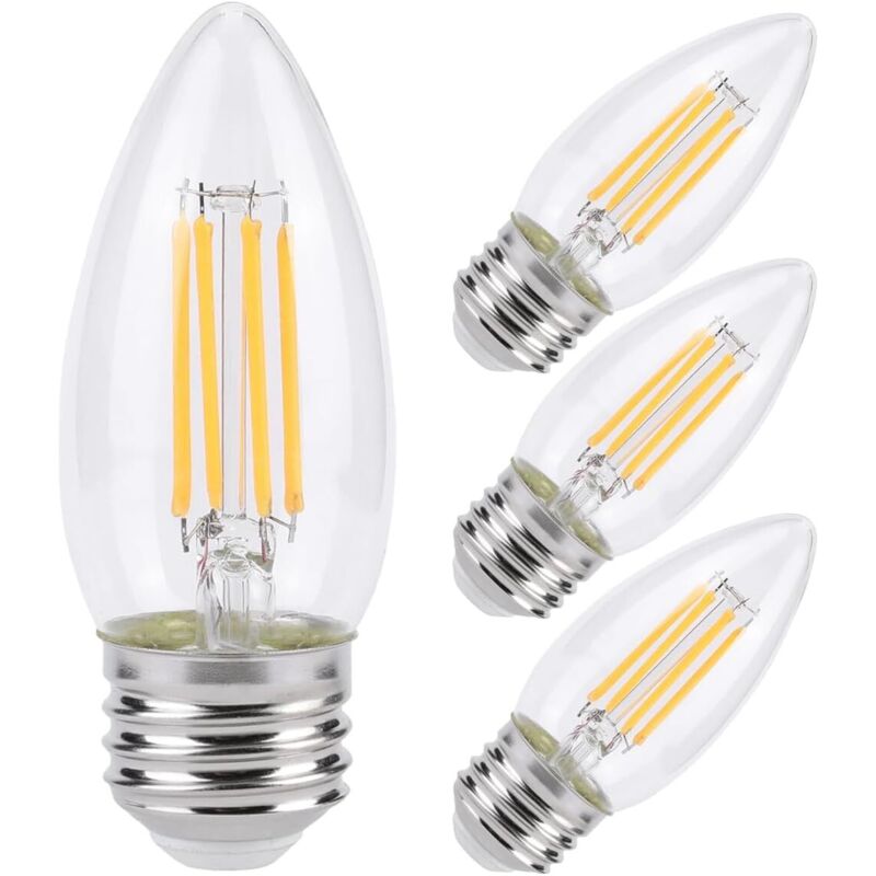 Ampoule LED C35, 6 W, 220 V, culot E27, blanc chaud, non variable, lot de 4