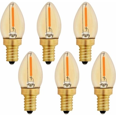 Ampoule LED C7 E12 220V, Ampoule Bougie Edison Vintage E12 0.5W Remplacement 5W, Ampoule à Filament LED E12 Ambre Ampoule Décorative Veilleuse, Blanc Chaud 2200K, Non Dimmable, Lot de 6-LIAIKI