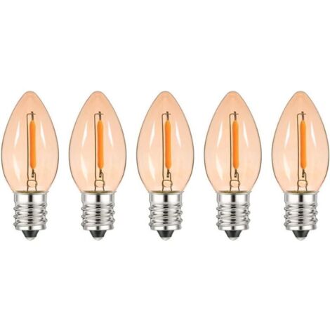 Ampoule LED C7 miniature à intensité variable, culot E12, lumière blanc chaud 2200K, 0,5W, idéale pour les fêtes et la décoration intérieure, lot de 5
