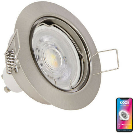 KOZii - Ampoule LED connectée KOZii, éclairage blancs + couleurs, GU10 Spot encastrable aluminium brossé orientable 5W - KSP50ASRVBCCT