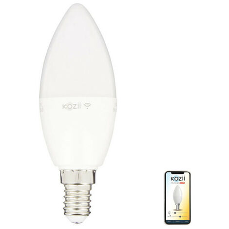 Ampoule LED connectée KOZii, éclairage multi-blancs (2700 à 6500 kelvins), flamme, culot E14, conso. 6W, , 400 LM, angle 180°