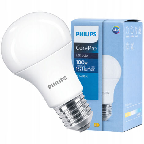 Ampoule LED CorePro A60 E27 13W 6500K froid 1521lm Philips