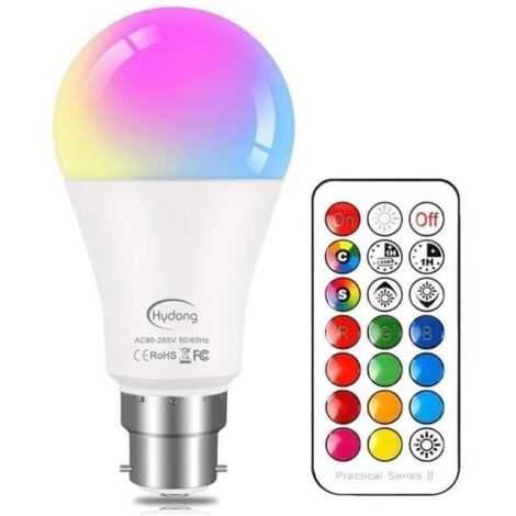 Ampoule LED Couleur B22 - Marque - Modèle - RVB+blanc - 10W - Changement de Couleur - Dimmable