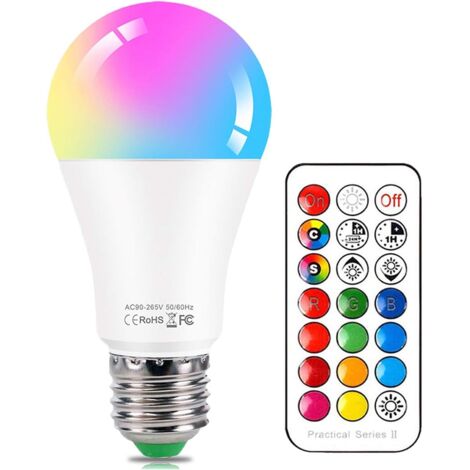 Ampoule LED Couleur E27 10W Changement de Couleur Dimmable LED Bulbs 12 choix de couleurs, 21 key Télécommande Compris