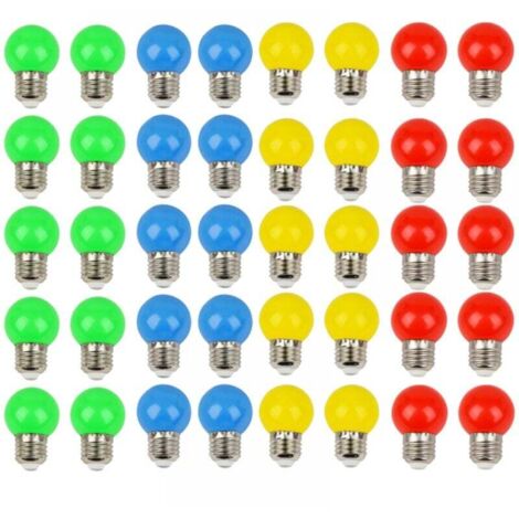 Ampoule LED couleur, E27, 3 W, lumière décorative de couleurs mélangées, 40 pièces