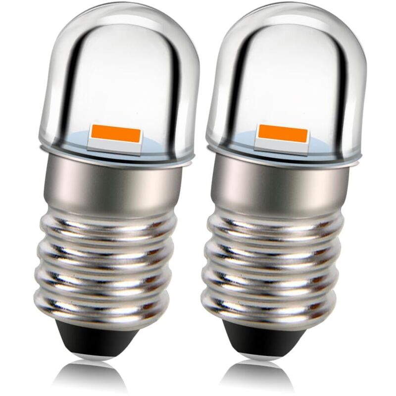 Ampoule LED E10 12V Jaune 2525 1SMD Chip 100LM Remplacement d'ampoule LED pour Flashlights Torche Lumière Terre Négative Paquet de 2