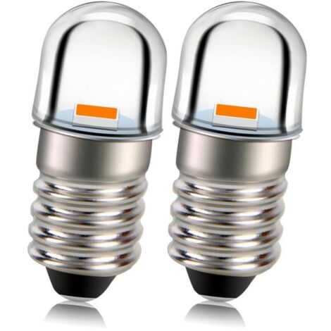 Ampoule LED E10 12V Jaune 2525 1SMD Chip 100LM Remplacement d'ampoule LED pour Flashlights Torche Lumière Terre Négative Paquet de 2