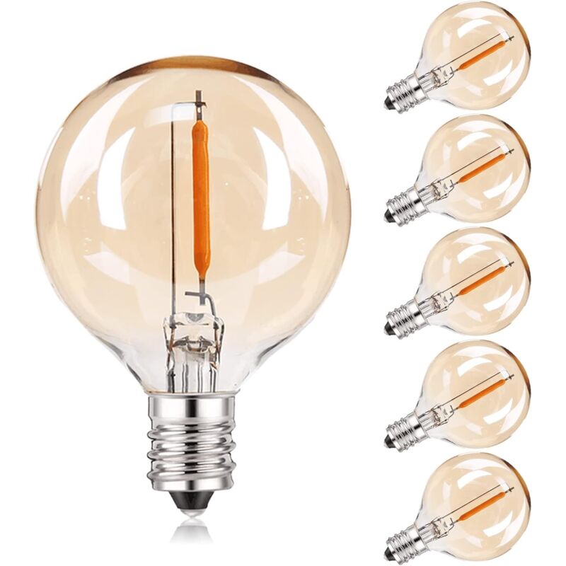 Ampoule LED E12 de remplacement, globe G40, couronne décorative, style rétro, lumière blanc chaud 2200K 220V-240V, lot de 6