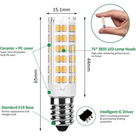 Ampoule LED E14, 7W (Équivalent Halogène 65W ) Blanc Chaud 3000K 700LM Petite vis Edison Non Dimmable Sans Scintillement AC 220-240V pour Plafonniers, Hotte Cuisine, Lampes de Bureau, Paquet de 6