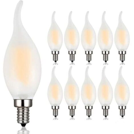 Ampoule LED E14 à Filament Dimmable, Lot de 10 Ampoules Flamme, 4 Watts Consommés Equivalence Incandescence 40W, 2700K Blanc C
