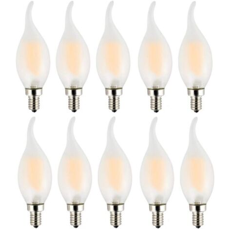 Ampoule LED E14 à Filament,Lot de 10 Ampoules Flamme,4 Watts Consommés Equivalence Incandescence 40W,2700K Blanc Chaud et 400LM,Angle de Faisceau 360°