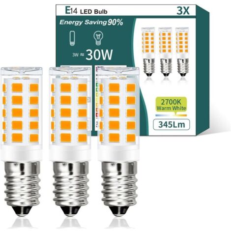 Ampoule LED E14 blanc chaud 3 W 345 lm 2700 K Ampoule E14 remplace les ampoules halogènes de 30 W, pas de scintillement, lampe de réfrigérateur, intensité non variable, ampoule LED maïs pour [Classe é