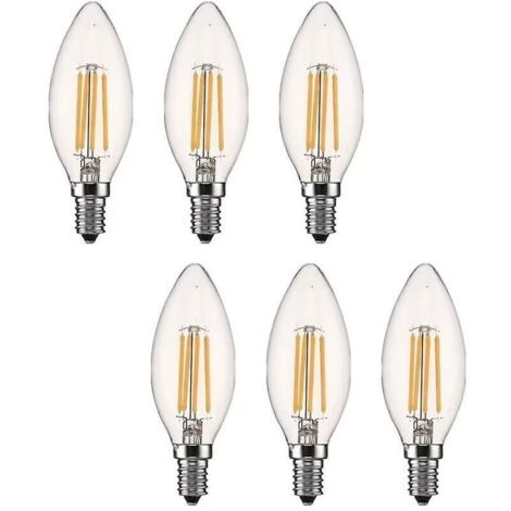 Ampoule Led E14 Dimmable Bougie Led E14 4w Blanc Chaud 2700k, Filament Led Petit Culot à Vis, Equivalent 40w, Lot de 6 fg
