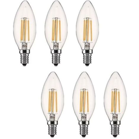 Ampoule Led E14 Dimmable Bougie Led E14 4w Blanc Chaud 2700k, Filament Led Petit Culot à Vis, Equivalent 40w, Lot de 6 fg