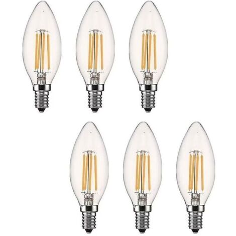 Ampoule Led E14 Dimmable Bougie Led E14 4w Blanc Chaud 2700k, Filament Led Petit Culot à Vis, Equivalent 40w, Lot de 6 fg