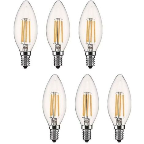 Ampoule Led E14 Dimmable Bougie Led E14 4w Blanc Chaud 2700k. Filament Led Petit Culot à Vis. Equivalent 40w. Lot de 6 fg
