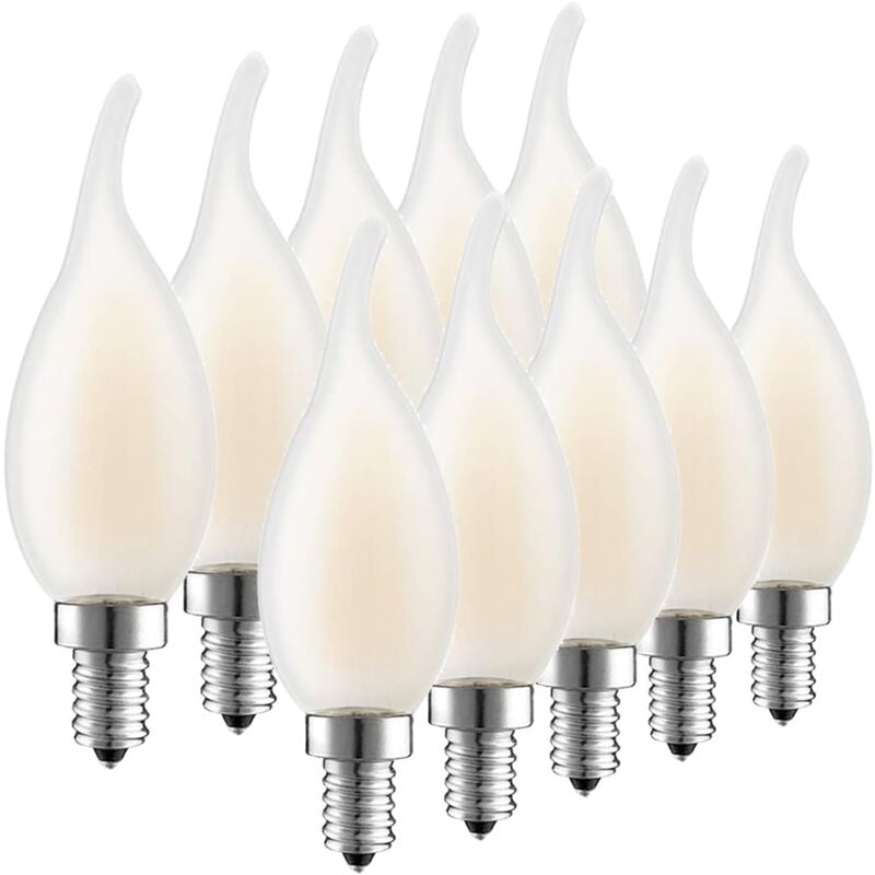 Ampoule led E14 à Filament, Lot de 10 Ampoules Flamme, 4 Watts Consommés Equivalence Incandescence 40W, 2700K Blanc Chaud et 400LM, Angle de Faisceau