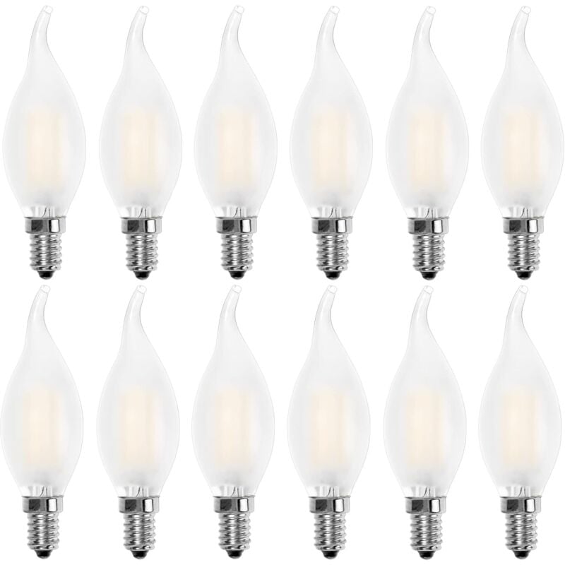 Ampoule led E14 Flamme,Forme de Bougie,Blanc Chaud 2700K,4W Equivalence Incandescence 40W,400lm, Lot de 12