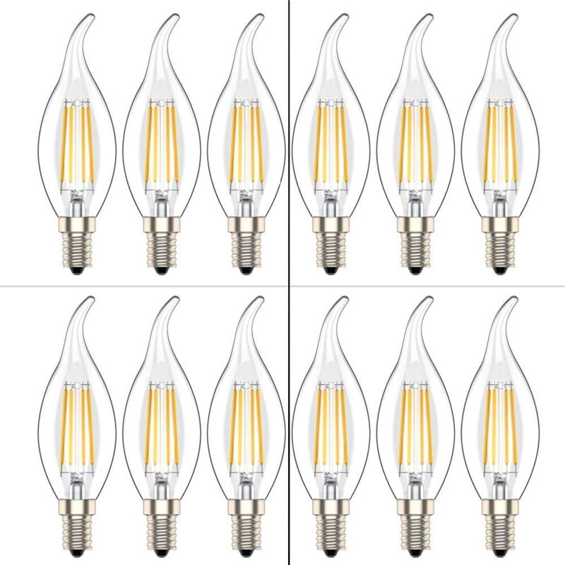 Ampoule LED E14 Flamme,Forme de Bougie,Blanc Chaud(2700K),4W Equivalence Incandescence 40W, Lot de 12 [Classe énergétique A+]
