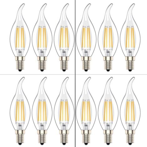 Ampoule LED E14 Flamme,Forme de Bougie,Blanc Chaud(2700K),4W Equivalence Incandescence 40W, Lot de 12 [Classe énergétique A+]