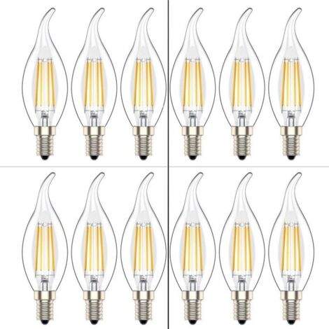 Ampoule LED E14 Flamme,Forme de Bougie,Blanc Chaud(2700K),4W Equivalence Incandescence 40W, Lot de 12 [Classe énergétique A+]