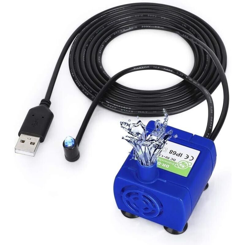 USB Pompe à Eau Submersible pour Fontaine, Pompe de Fontaine d'eau pour Animaux de Compagnie de 2,4 Litres Pompe de Rechange avec la Lumière LED
