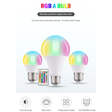 Ampoule LED E14　LED Ampoules de couleur, équivalente 70W, Edison Changement de Couleur Ampoule RGB+Blanc Dimmable - 16 Choix de Couleur - 10W E27 RGBW - 2 Modes Dynamiques - Télécommande Com