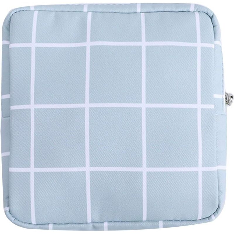 Sac de rangement portable pour serviettes hygiéniques (grille bleu clair),