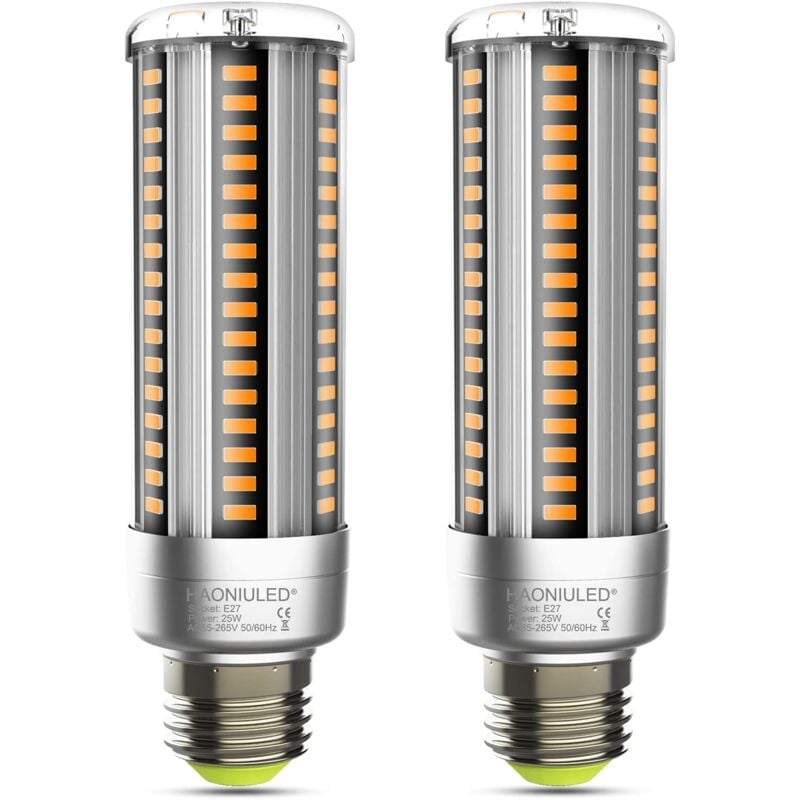 Ampoule led E27 25 w, blanc chaud 2 700 k, angle de 360 °, non variable, sans scintillement, ampoule led E27 en forme de maïs, lot de 2