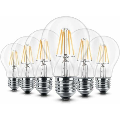 Ampoule LED E27 6 W Intensité Ampoule LED Culot E27 Blanc chaud Ampoule LED Angle d'éclairage 360Ḟ 60 W Edison Ampoule LED 680 lumens 2700 K