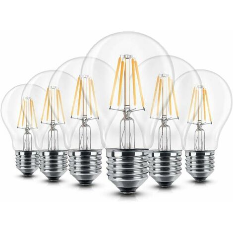 Ampoule LED E27 6 W Intensité Ampoule LED Culot E27 Blanc chaud Ampoule LED Angle d'éclairage 360° 60 W Edison Ampoule LED 680 lumens 2700 K