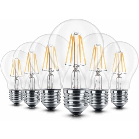Ampoule LED E27 6 W Intensité Ampoule LED Culot E27 Blanc chaud Ampoule LED Angle d'éclairage 360° 60 W Edison Ampoule LED 680 lumens 2700 K LangRay - Blanc Chaud