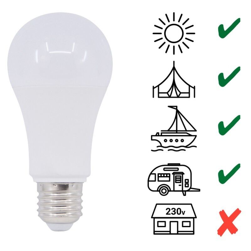 Ampoule led E27 7W 10V / 36V - Blanc Chaud
