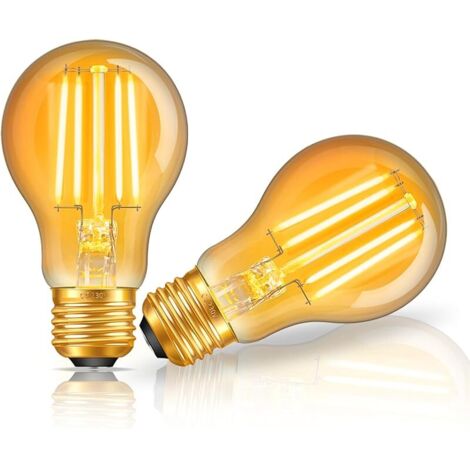 Ampoule LED E27 à Vis Edison Vintage, ampoules à Filament A60 6W équivalentes à 60W, Blanc Chaud 2200K, 550 Lumens, Non Gradable, 2 PACK