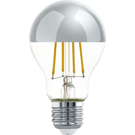 Ampoule LED E27, A19/A60, finition miroir argentée, lumière douce et non éblouissante, 8 W (équivalent 60 W), 220 V, blanc chaud, 2700 K